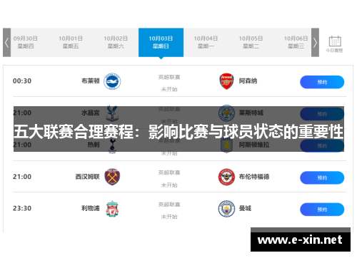 五大联赛合理赛程：影响比赛与球员状态的重要性